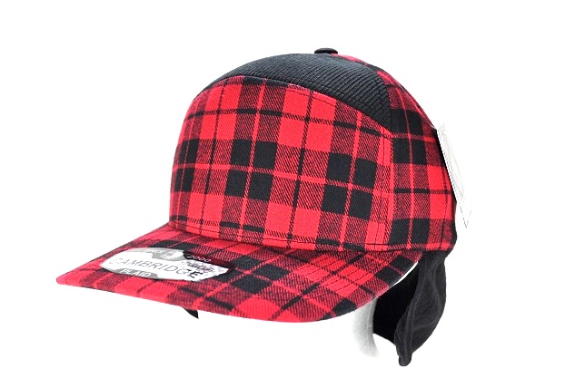 PLAID- 7PANEL PLAID SANDWICH VISOR (EARFLAP)- RED